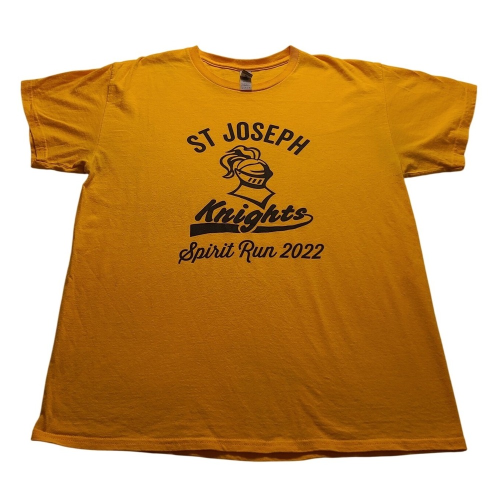 Gildan St Joseph Knights Spirit Run 2022 T-Shirt Men's Large Yellow Cotton Tee